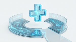 병원의 디지털 입구를 상징하는 3D 일러스트레이션