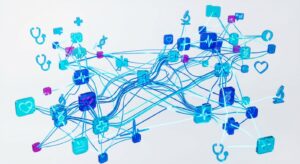 의료 정보 네트워크와 디지털 모니터링 시스템의 3D 일러스트